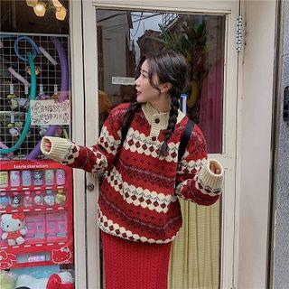 Color-block Long-sleeve Knit Pullover