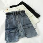 Pocket Detail Denim Mini A-line Skirt