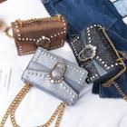 Faux-leather Buckled Beaded Cross Bag