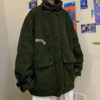 Faux Shearling Letter Embroidered Jacket