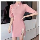 Elbow-sleeve Embellished Qipao Dress