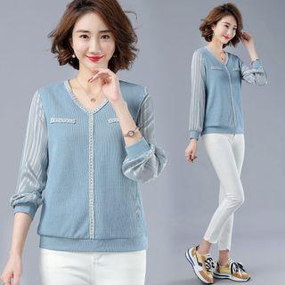 V-neck Mock Two-piece Panel Blouse