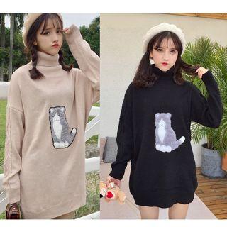 Cartoon Turtleneck Sweater Mini Dress