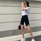 Short-sleeve Plain T-shirt / Denim Slim-fit Shorts
