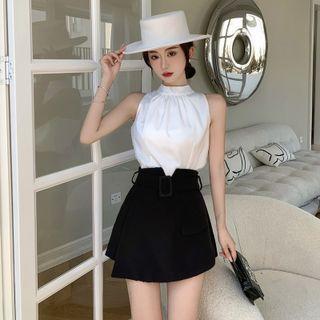 Halter-neck Shirred Blouse / Belt / Shorts / Set