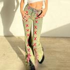 Low Waist Lace-up Slit Boot-cut Pants