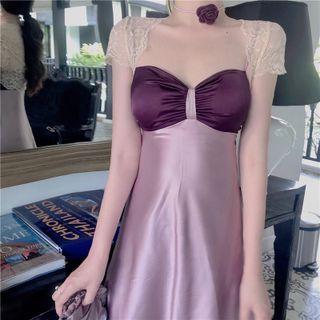 Strappy Midi A-line Dress / Short-sleeve Lace Top