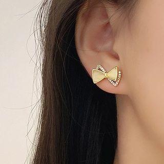 Rhinestone Bow Sterling Silver Stud Earring 1 Pair - Gold - One Size