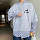 Mock Two-piece Striped Hooded Long-sleeve T-shirt