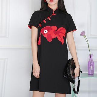 Short-sleeve Goldfish Print Mini Qipao