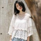 3/4-sleeve Lace Top Off-white - One Size