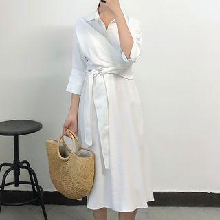 3/4-sleeve Wrap Shirtdress