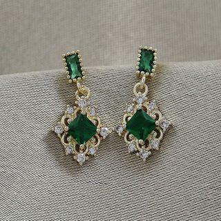 Rhinestone Drop Earring 1 Pair - Emerald - One Size