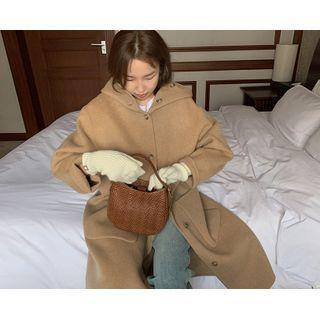 Hooded Single-breasted Woolen Long Coat One Size