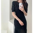 Short-sleeve Plain Knit Midi Dress