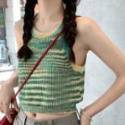 Striped Knit Cropped Camisole Top Green - One Size