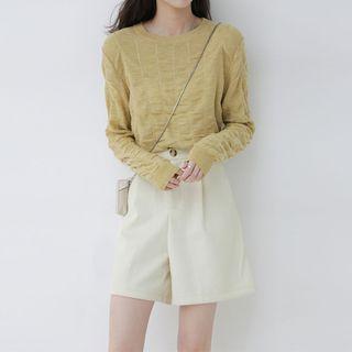 Shirred Long-sleeve Knit Top