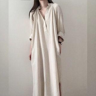 Midi A-line Linen Shirtdress