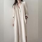 Midi A-line Linen Shirtdress