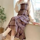 Ruffled Plaid Midi Pinafore Dress