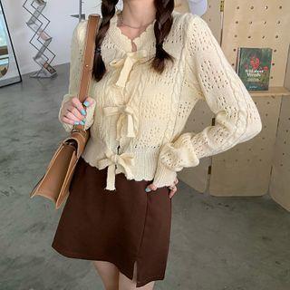 Frill Trim Perforated Knit Cardigan