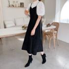 Faux-suede Pinafore Dress Black - One Size