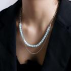Beaded Layered Chain Necklace Sliver - One Size