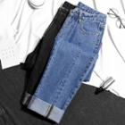 Zip-up Washed Straight Cut Jeans