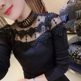Long-sleeve Lace Paneled Knit Top