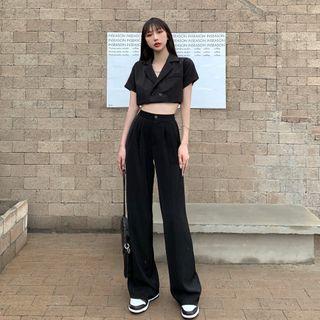 Short-sleeve Double Breasted Blazer / Wide-leg Pants
