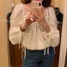 Puff-sleeve Square-neck Blouse White - One Size