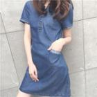 Short-sleeve Buttoned Mini Denim Dress