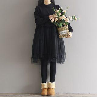Mesh Panel Long Sleeve Dress