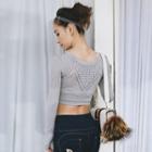 Pointelle Cropped Long-sleeve Sports Top