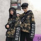 Couple Matching Mock Two-piece Lettering Camouflage Hoodie