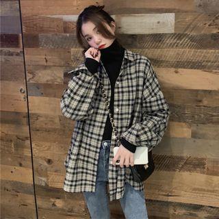 Turtleneck Long-sleeve T-shirt / Plaid Shirt