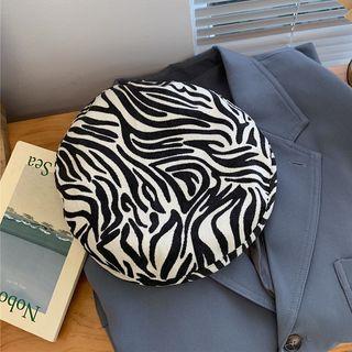 Zebra Print Corduroy Beret Hat Zebra - Black & White - One Size