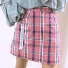Lettering Strap Plaid A-line Skirt