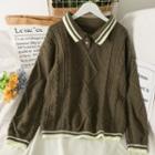 Stripe-trim Loose-fit Polo Sweater