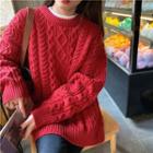 Plain Crew-neck Loose-fit Sweater Red - One Size