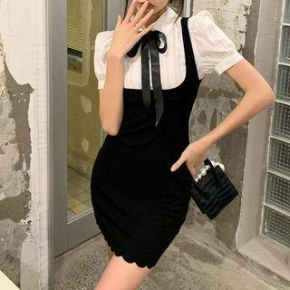 Mock Two-piece Bow Mini Bodycon Dress