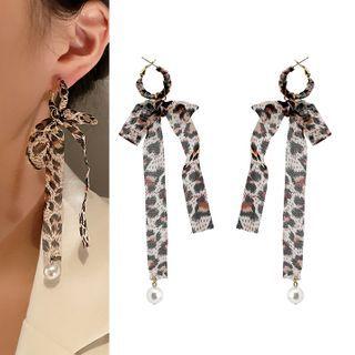 Sterling Silver Leopard Print Ribbon Drop Earring 1 Pr - Leopard - Brown - One Size