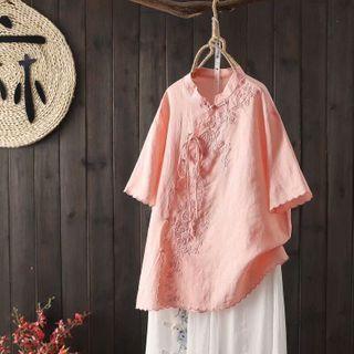Flower Embroidered Short-sleeve Cheongsam