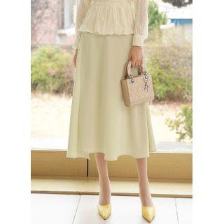 Wrap-front Long Flare Skirt