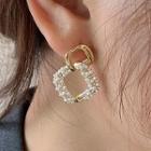 Square Faux Pearl Dangle Earring 1 Pair - Silver Needle - Rhombus - Gold - One Size
