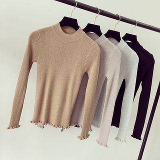 Glittered Mock Neck Long Sleeve Knit Top