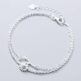 925 Sterling Silver Floral Layered Bracelet S925silver - Bracelet - One Size