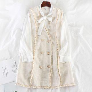 Set: V-neck Sleeveless Dress + Long-sleeve Blouse