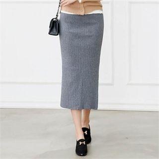 Slit-hem Wool Blend Knit Skirt