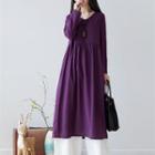 Plain Long-sleeve V Neck Dress